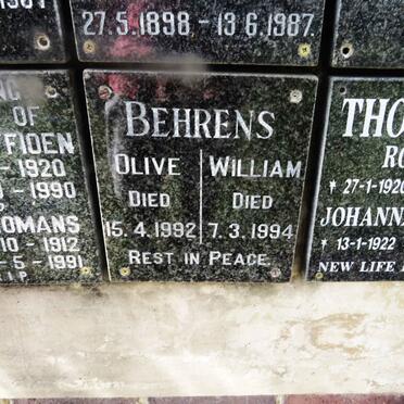 BEHRENS William -1994 &amp; Olive -1992