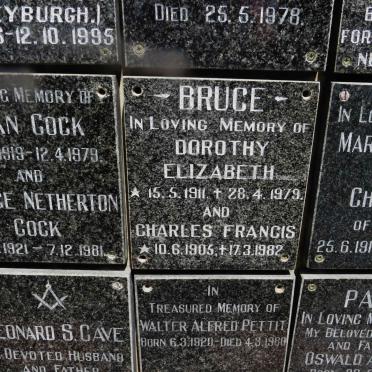 BRUCE Charles Francis 1905-1982 &amp; Dorothy Elizabeth 1911-1979