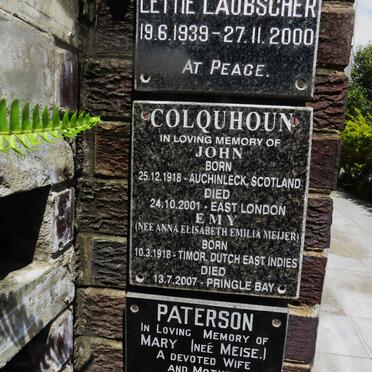 COLQUHOUN John 1918-2001 &amp; Anna Elisabeth Emilia MEIJER 1918-2007