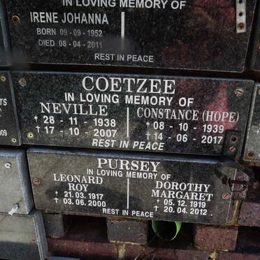 COETZEE Neville 1938-2007 &amp; Constance 1939-2017