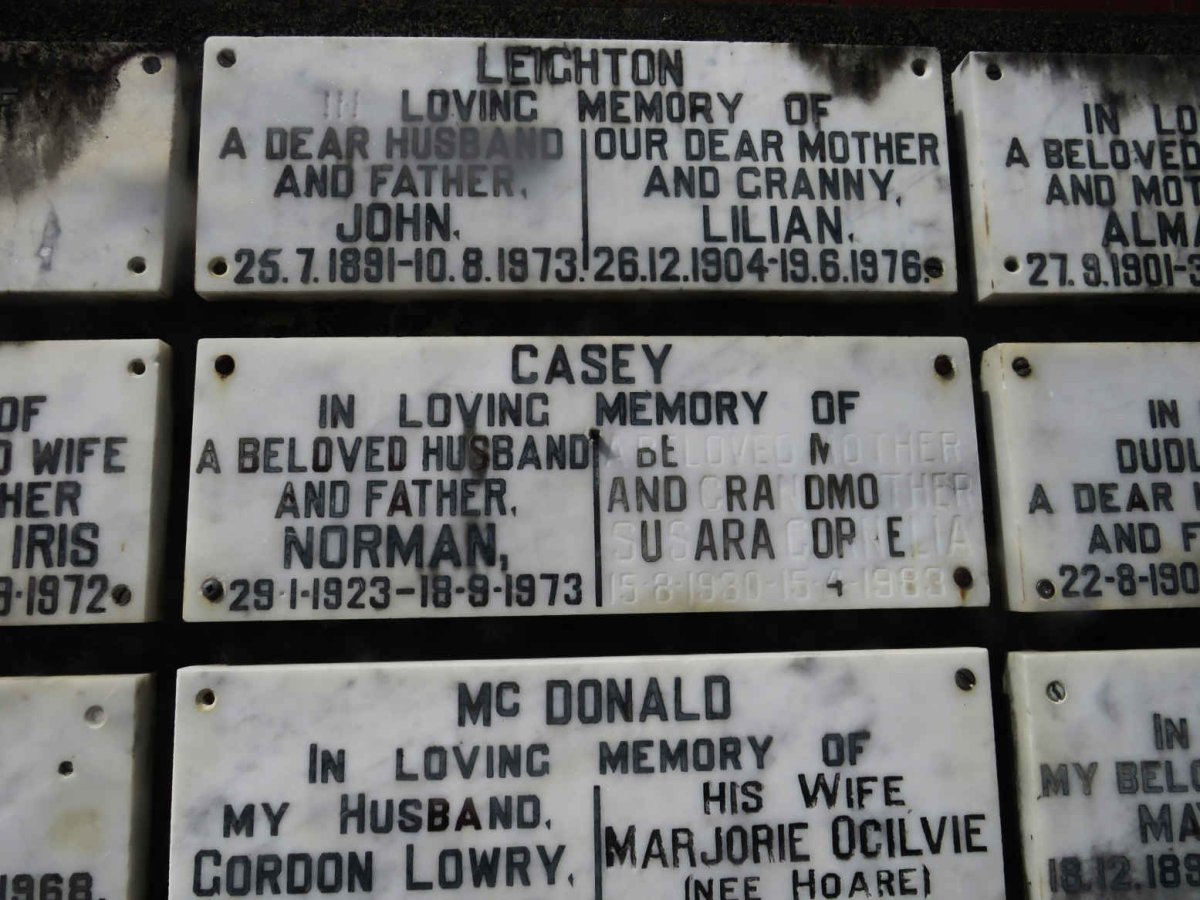 CASEY Norman 1923-1973 &amp; Susara Cornelia 1930-1983