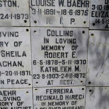 COLLINS Robert E. 1878-1970 &amp; Kathleen M. 1903-1972
