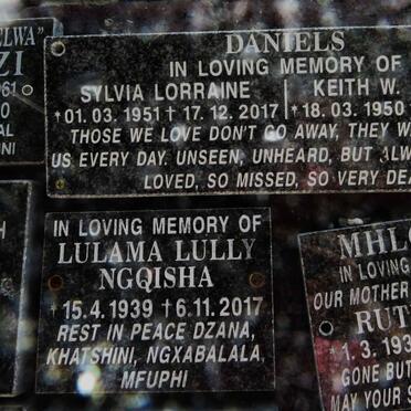 DANIELS Keith W. Anthony 1950-2018 &amp; Sylvia Lorraine 1951-2017 :: NGQISHA Lulama Lully 1939-2017