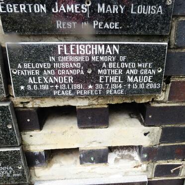 FLEISCHMAN Alexander 1911-1981 &amp; Ethel Maude 1914-2003