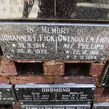 FICK Johannes F. 1914-1972 &amp; Gwendolen PHILLIPS 1915-1984