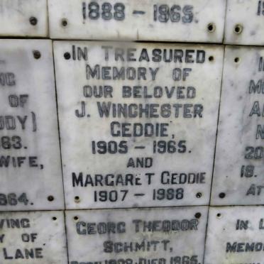 GEDDIE J. Winchester 1905-1965 &amp; Margaret 1907-1988
