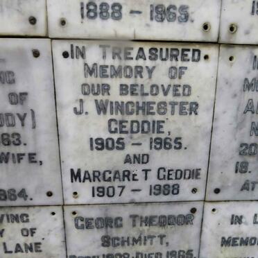 GEDDIE J. Winchester 1905-1965 &amp; Margaret 1907-1988