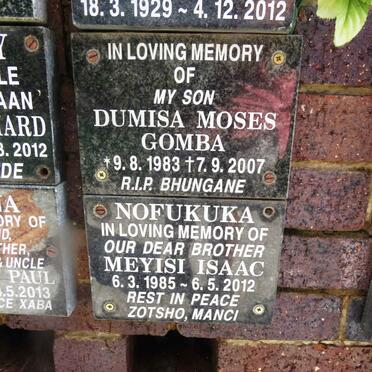 GOMBA Dumisa Moses 1983-2007 :: NOFUKUKA Meyisi Isaac 1985-2012