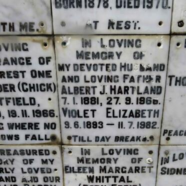 HARTLAND Albert J. 1881-1966 &amp; Violet Elizabeth 1893-1982