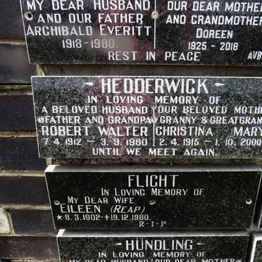 HEDDERWICK Robert Walter 1912-1980 &amp; Christina Mary 1915-2000