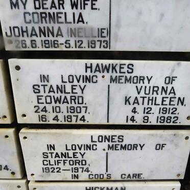 HAWKES Stanley Edward 1907-1974 &amp; Vurna Kathleen 1912-1982