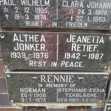 JONKER Althea 1939-1976 :: RETIEF Jeanetta 1942-1987