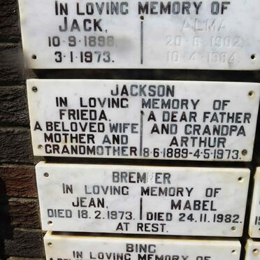 JACKSON Arthur 1889-1973 &amp; Frieda 