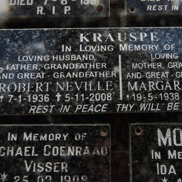 KRAUSPE Robert Neville 1936-2008 &amp; Margaret Rose 1938-2022