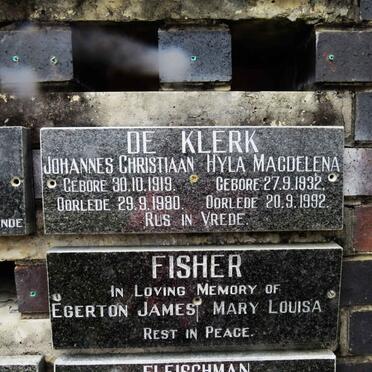 KLERK Johannes Christiaan, de 1919-1980 &amp; Hyla Magdelena 1932-1992