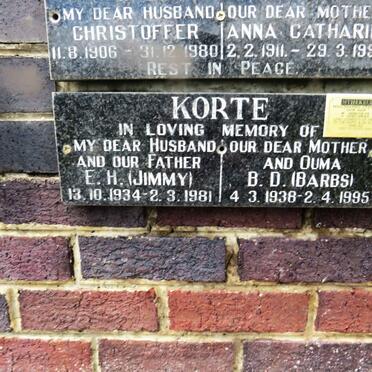 KORTE E.H. 1934-1981 &amp; B.D. 1938-1995