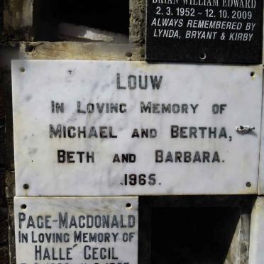 LOUW Michael -1965 :: LOUW Bertha -1965 :: LOUW Beth -1965 :: LOUW Barbara -1965
