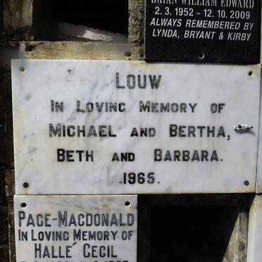 LOUW Michael -1965 :: LOUW Bertha -1965 :: LOUW Beth -1965 :: LOUW Barbara -1965
