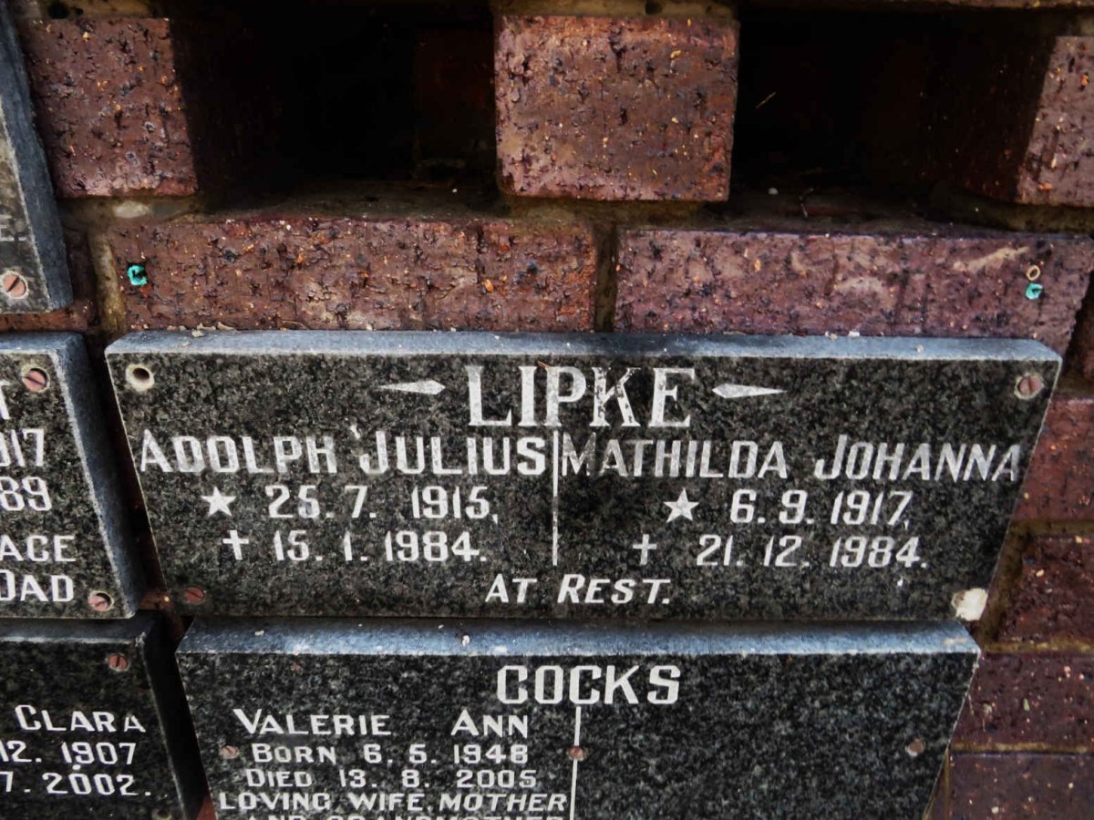 LIPKE Adolph Julius 1915-1984 &amp; Mathilda Johanna 1917-1984