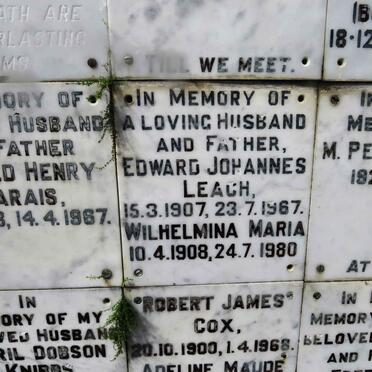 LEACH Edward Johannes 1907-1967 &amp; Wilhelmina Maria 1908-1980