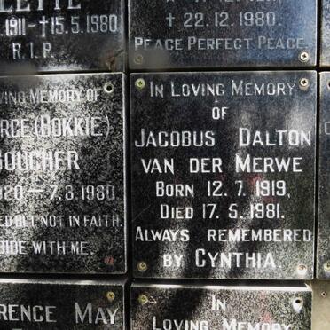 MERWE Jacobus Dalton, van der 1919-1981