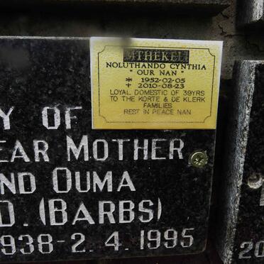 MTHEKEL Noluthando Cynthia 1952-2010