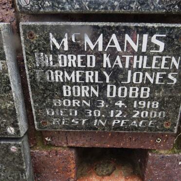 MCMANIS Hildred Kathleen formerly JONES nee DOBB 1918-2000