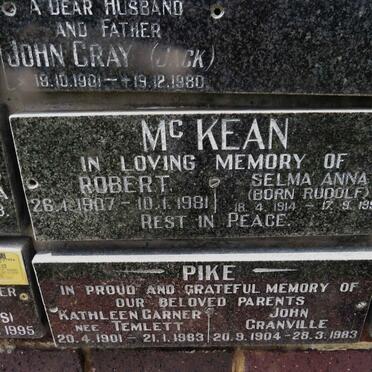 MCKEAN Robert 1907-1981 &amp; Selma Anna RUDOLF 1914-1999