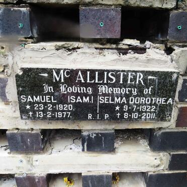 MCALLISTER Samuel 1920-1977 &amp; Selma Dorothea 1922-2011