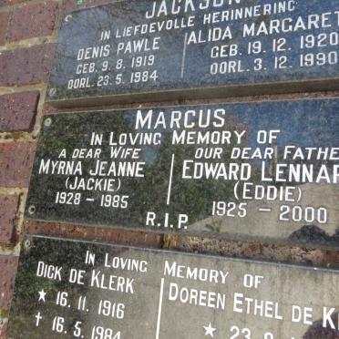 MARCUS Edward Lennard 1925-2000 &amp; Myrna Jeanne 1928-1985