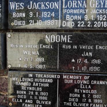 NOOME Jan 1916-1996 &amp; Wilma 1919-1987