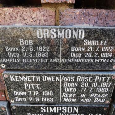 ORSMOND Bob 1922-1992 &amp; Shirlee 1922-1984