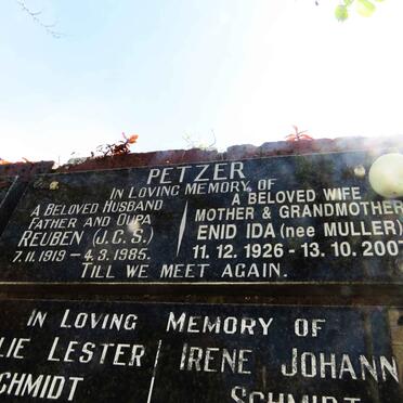 PETZER Rueben J.C.S. 1919-1985 &amp; Enid Ida MULLER 1926-2007