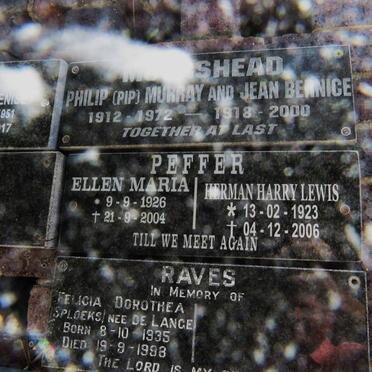 PEFFER Herman Harry Lewis 1923-2006 &amp; Ellen Maria 1926-2004