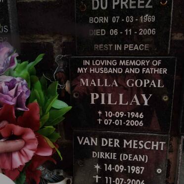 PILLAY Malla Gopal 1946-2006