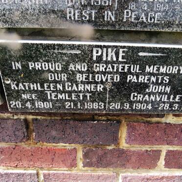 PIKE John Granville 1904-1983 &amp; Kathleen Garner TEMLETT 1901-1983
