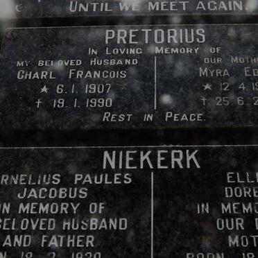 PRETORIUS Charl Francois 1907-1990 &amp; Myra Edith 1925-2002