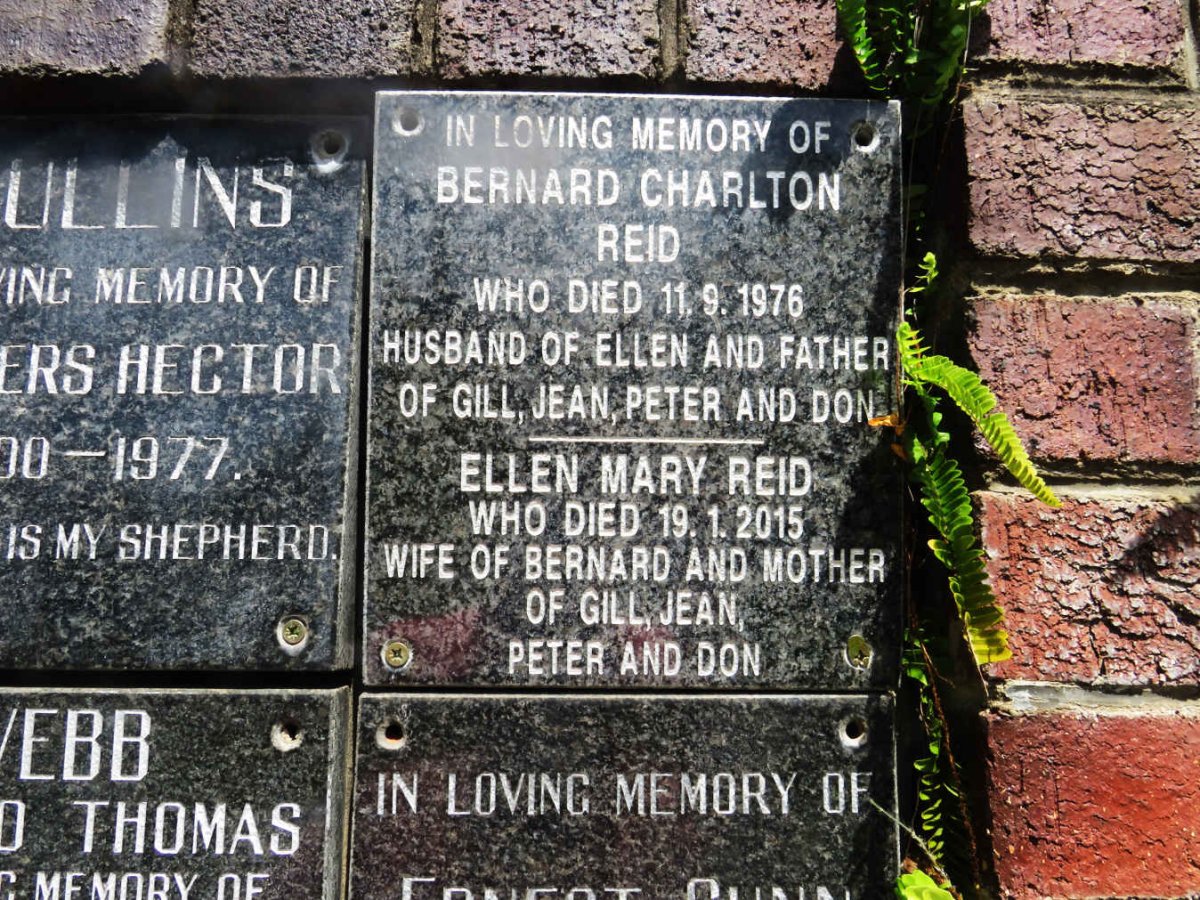 REID Bernard Charlton -1976 &amp; Ellen Mary -2015