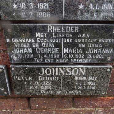 RHEEDER Johan George 1931-1988 &amp; Maria Johanna 1932-2001