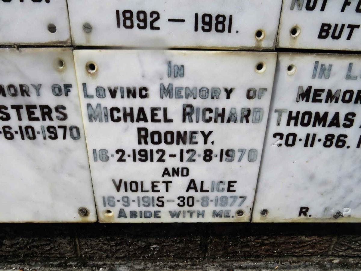 ROONEY Michael Richard 1912-1970 &amp; Violet Alice 1915-1977
