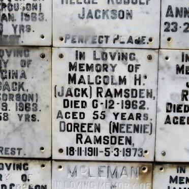 RAMSDEN Malcolm H. -1962 &amp; Doreen 1911-1973