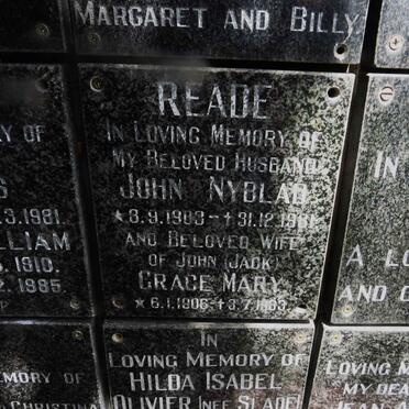 READE John Nyblad 1903-1981 &amp; Grace Mary 1906-1983