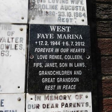 WEST Faye Marina 1944-2012