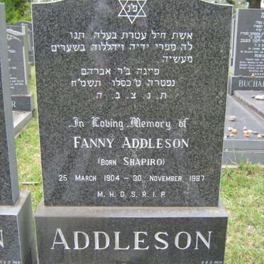 ADDLESON Fanny born SHAPIRO 1904-1987