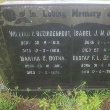 BOTHA Martha C. 1891-1976 :: BEZUIDENHOUT William F. 1910-1969 :: DETTMANN Isabel J.M. 1915-1961