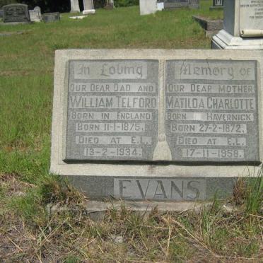 EVANS William Telford 1875-1934 &amp; Matilda Charlotte HAVERNICK 1872-1958