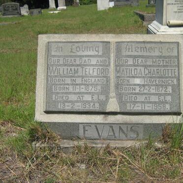 EVANS William Telford 1875-1934 &amp; Matilda Charlotte HAVERNICK 1872-1958