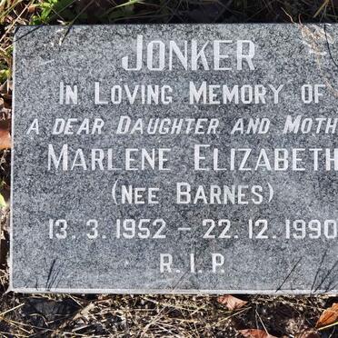 JONKER Marlene Elizabeth nee BARNES 1952-1990