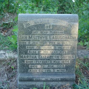 LABUSCHAGNE Jan Matthys 1906-1953 &amp; Martha Elizabeth Sophia PETZER 1894-1954