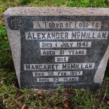 MCMILLAN Alexander -1945 & Margaret -1957